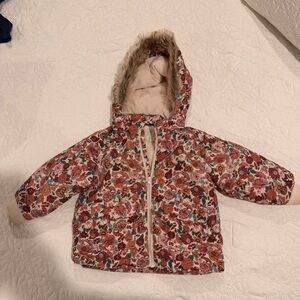 H&M Floral Hooded Puffer Jacket - Pink, Rust & Teal